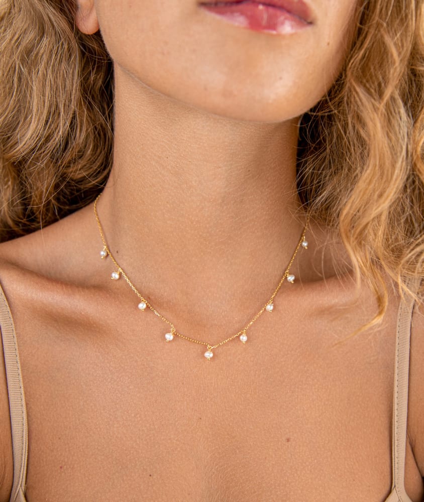 Collar plata oro perlitas colgantes Beachclub