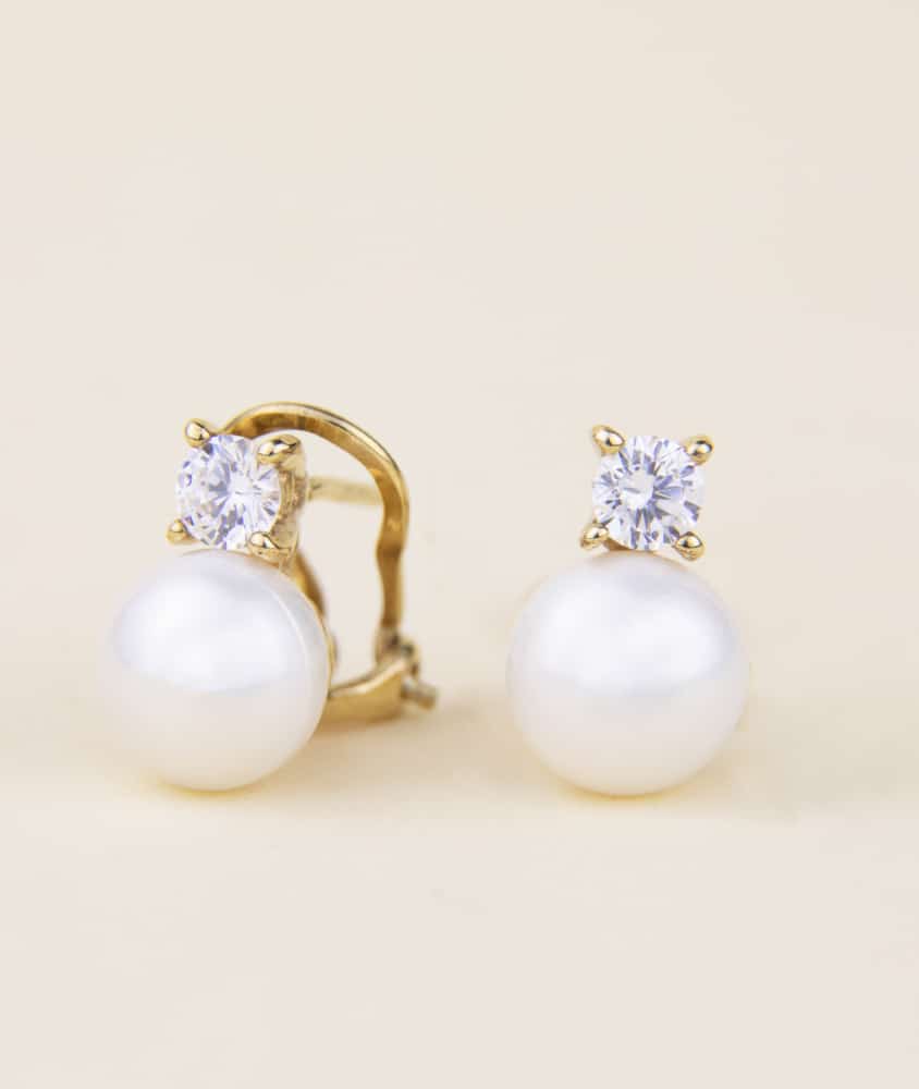 Pendientes de plata de ley con perlas bañados en oro Clasic