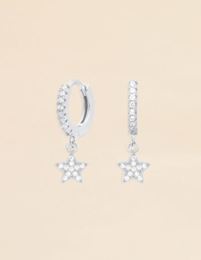 Pendientes de plata con estrella en aro Stars silver