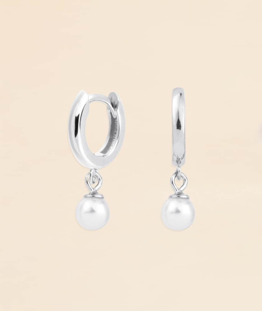 Pendientes de aro con perla colgando Pearl silver