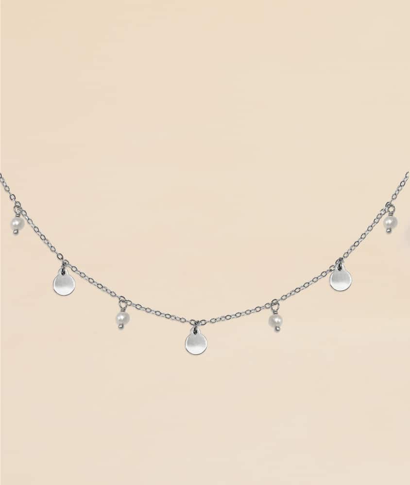 Collar plata perlitas lunas ajustable shore silver