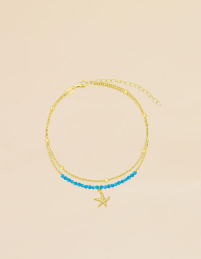 Tobillera oro piedras color turquesa estrella Starfish