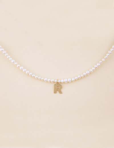 collar perlas plata letra inicial oro Pearletter