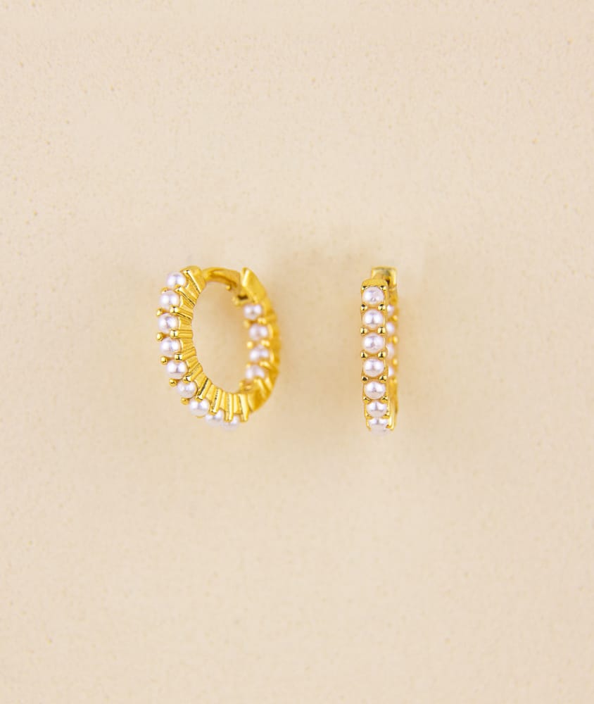 pendientes mini aros oro con perlitas naturales Smallpearl