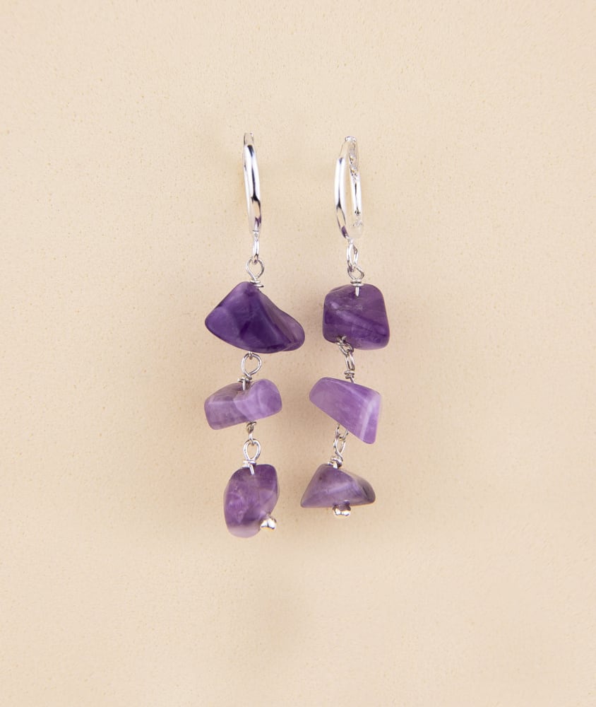 Pendientes aros plata piedra amatista lila Purple silver